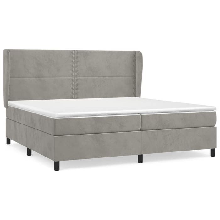 Lit avec sommier et matelas - Maison Exclusive - 200x200cm - Velours gris clair - Tête de lit réglable
