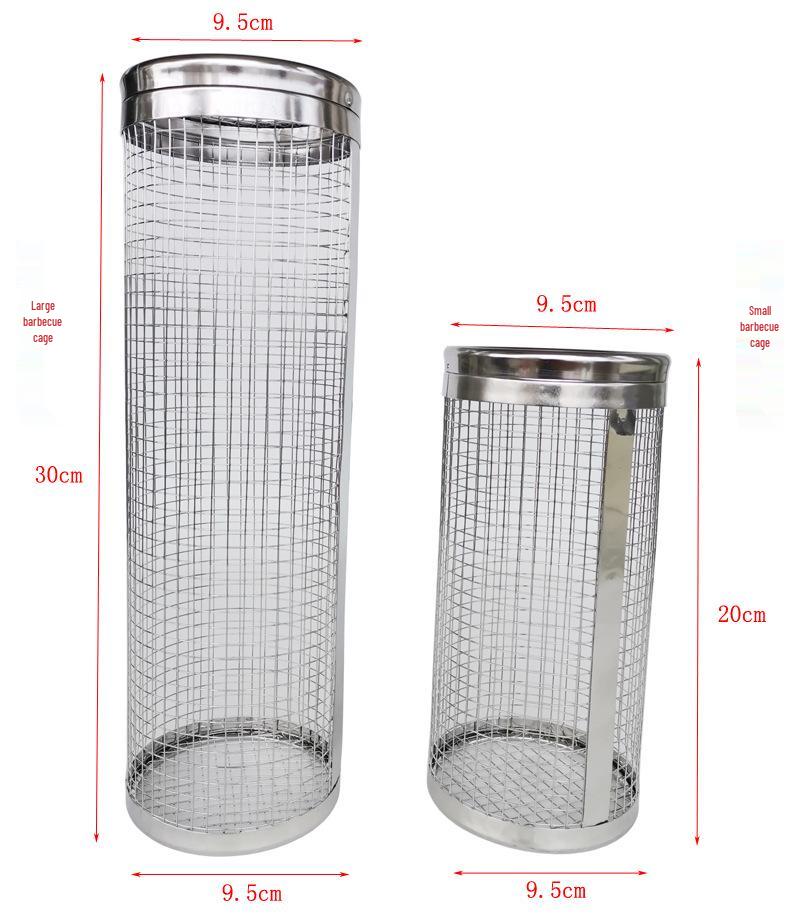 304 Stainless Steel BBQ Cage Cylinder Grill Smoker Mesh Basket - In Stock