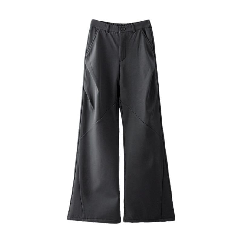 Gray velvet thickened overalls women's autumn and winter new high-waisted and thin small design casual sports pants