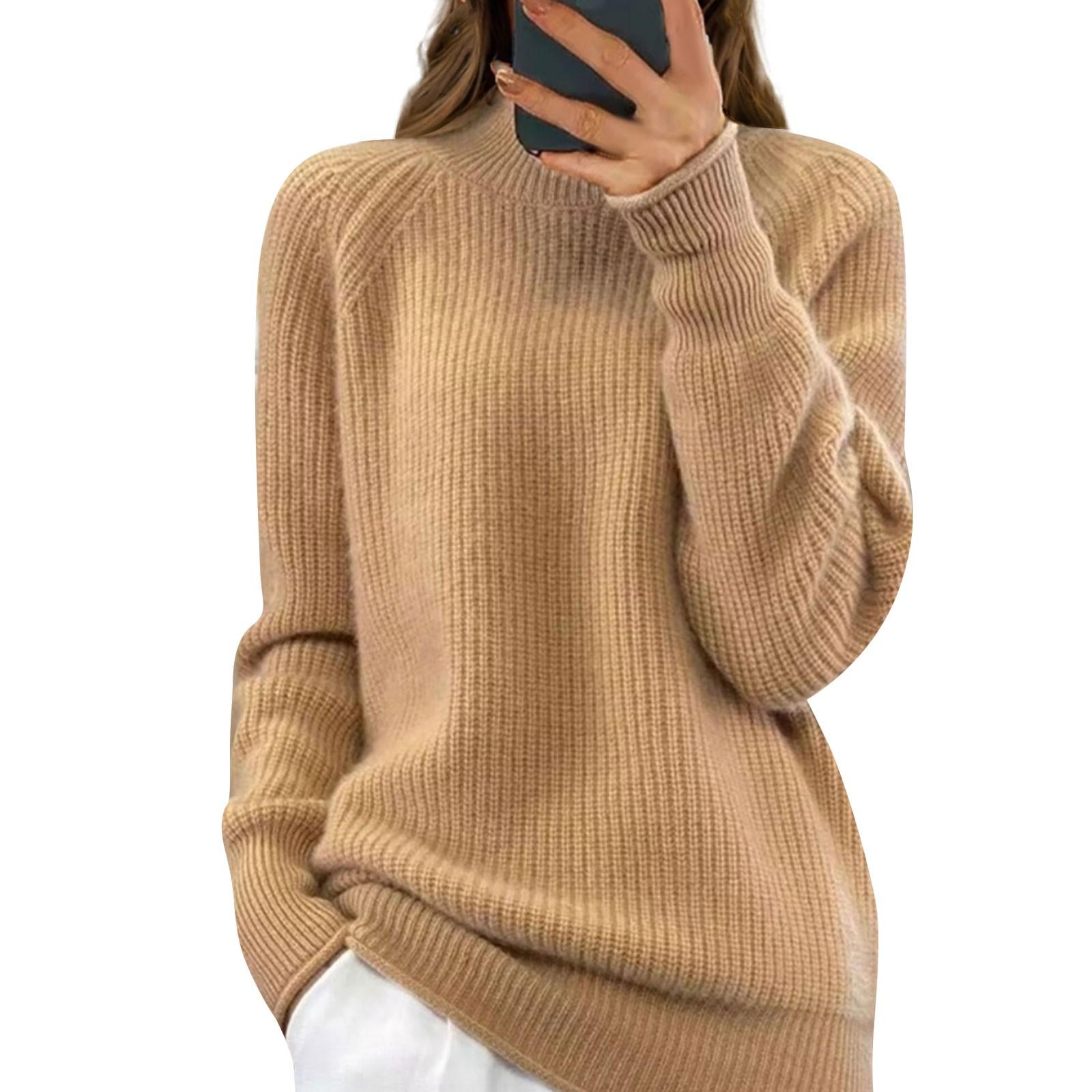 Women s Fashion Round Neck Solid Color Knit Sweater Top Pullover Casual Sweater S 3774₽