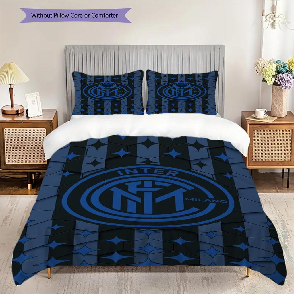 Set da tre pezzi Sfondo Emblema Inter (1 * copripiumino + 2 * federa, senza nucleo) Regalo di compleanno di Natale Copripiumino e federa