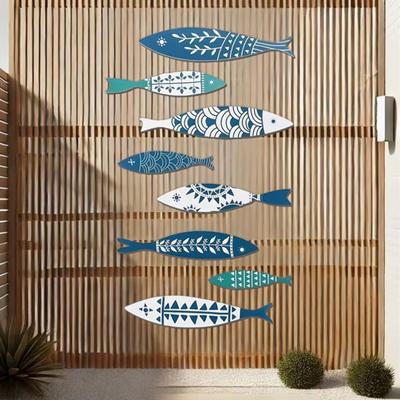 Yousheng 8 Pcs Rustic Wood Fish Wall Art Beach Nautical Wall Hanging Decor Ocean Fish Wall Sculpture for Home Bathroom Bedroom Lake House