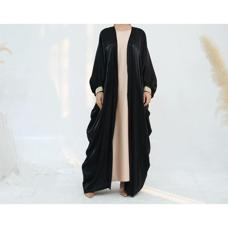 

Новинка Ближний Восток Отделка Рукава на кулиске Кардиган Платье Модный кардиган Свободное платье Black 2XL