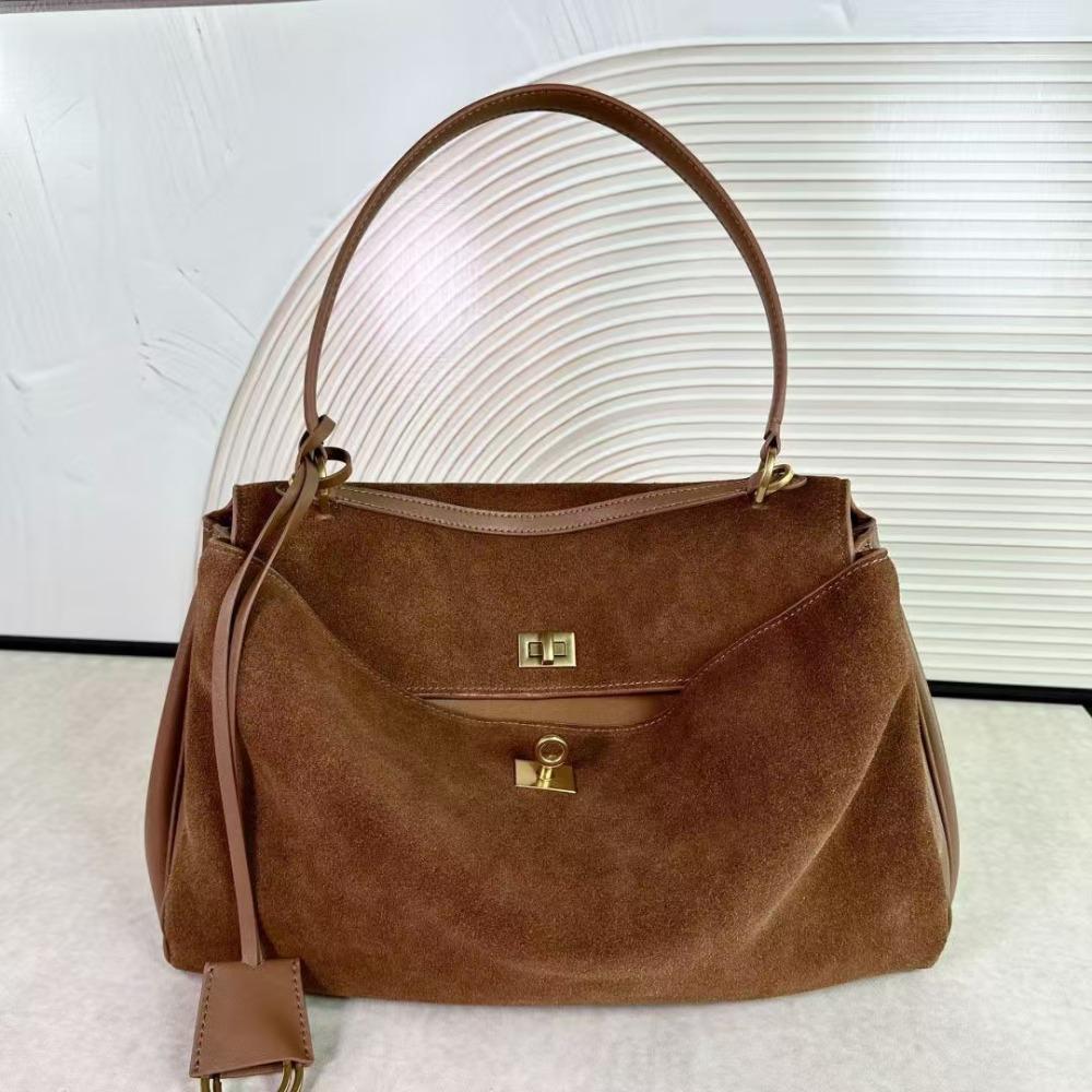 2024 New Underarm Bag Frosted Leather Autumn and Winter Brown Tote Kelly Bag Large Capacity Commuter Shoulder Crossbody Bag Tide