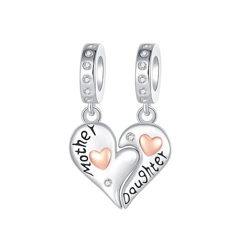 Sparkling Birthstone Charms Copper Heart Mom Key Pendant Bead Fit Original Necklace Bracelet Women Jewelry Diy Gift