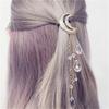 European & American Fashion Crescent Crystal Moon Tassel Hairpin for Women