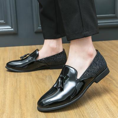 Fashion Spring Shiny Leather Shiny Shoes Fashion Mens Tassel Shoes Handmade Comfortable Soft Non-slip Loafers Male Casual Leather Shoes