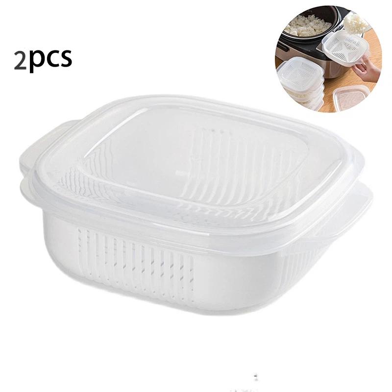 2/5Pcs Heated Microwave Rice Sub Packaging Fresh-Keeping Box Vegetable Fruit Separate Kitchen Storage Container