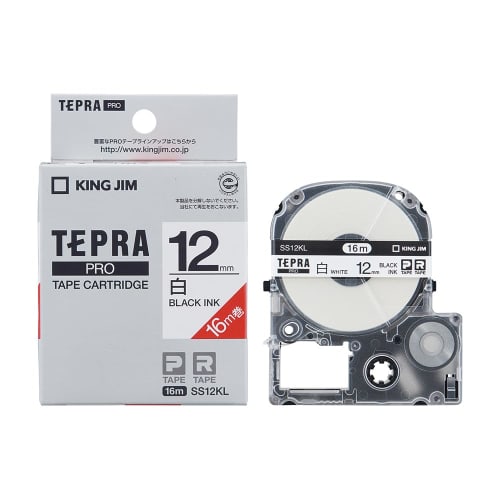 King Jim [Genuine] Tepra PRO Tape Cartridge Long 12mm White Label/Black Letters Length 16m SS12KL