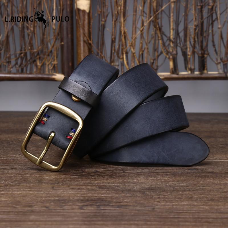 Cinturón de Trabajo Retro Hecho a Mano para Hombre, Hecho de Cuero Vacuno Puro de Flor Entera con Hebilla de Cobre, Cuero Genuino para Jeans
