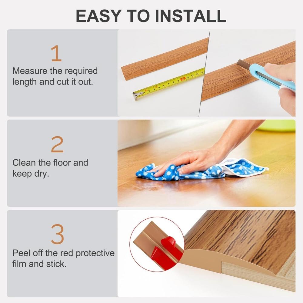 1m Self Adhesive Edge Trim Strip Wood Grain Retro PVC Floor Home Decoration Easy Install Floor Transition and Sealing Floor