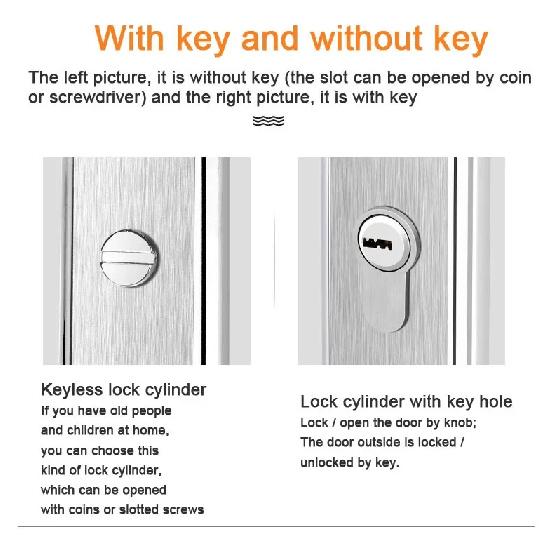 No Key Security Wood Bathroom Toilet Door Lock Furniture Portable Door Lock Aluminum Lock Handle For Home Stainless Steel