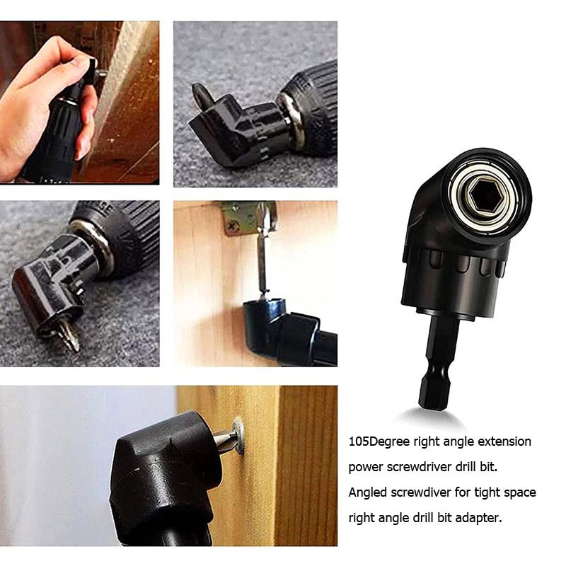 105 Degree 1/4 Inch Right Angle Drill Adapter Hex Shank Screwdriver Angled Bit Holder Adjustable For Household Workplace