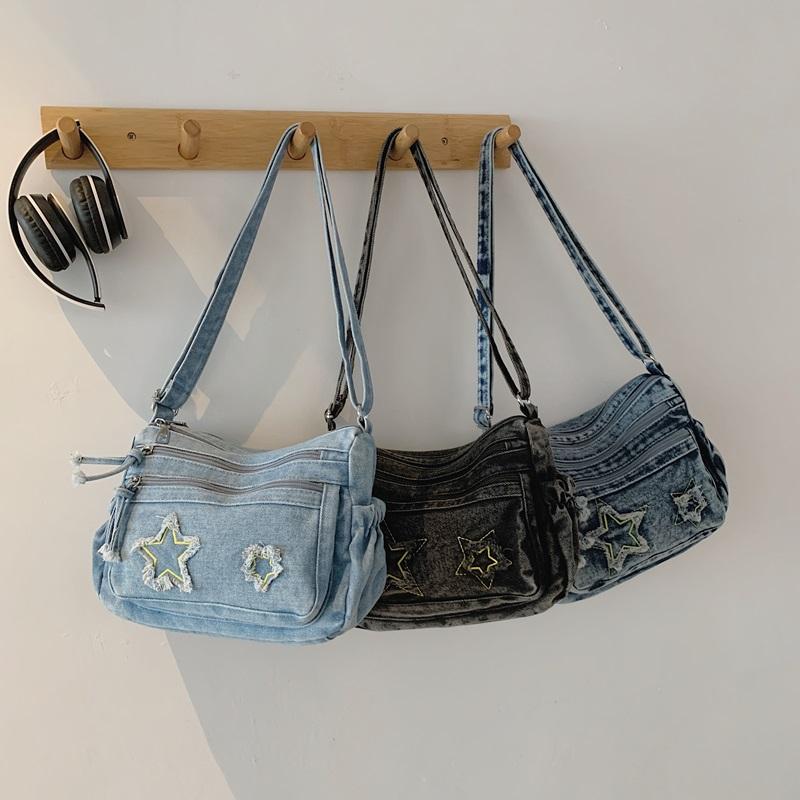 Borsa Piccola Quadrata in Denim con Stelle Leggera Borsa a Spalla Crossbody da Donna