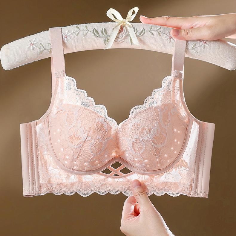 French Style Bra Women's Lace Bra Gathered Without Steel Rings Adjustable Breathable Bra Summer