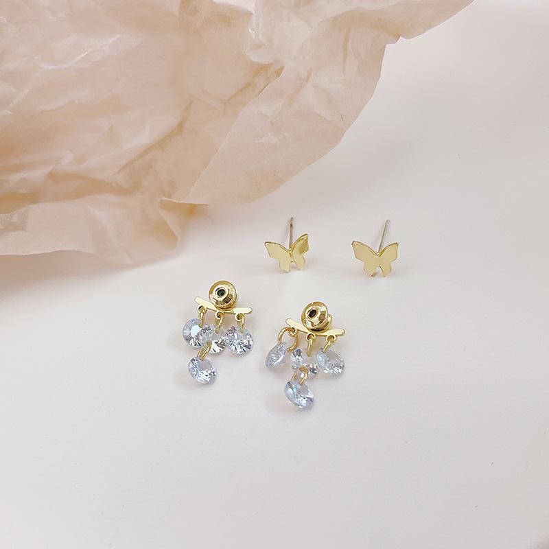 Micro-Set Crystal Zircon Diamond-Set Stud Earrings For Women, Exquisite And Simple Short Bow Tassel Women'S Earrings, Earrings.