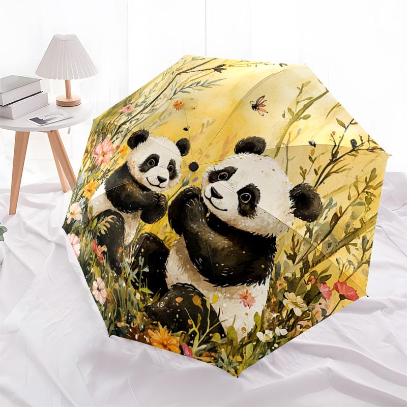1 PC Automatic Folding Umbrella - Panda Pattern, Portable & Foldable Design with 8 Ribs, Christmas Birthday Gifts