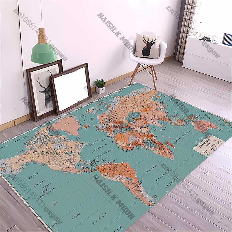 Vintage World Map Ocean Compass Carpet Computer Room Game Room Decorative Mat Livingroom Bedroom Office Large Area Rug Nice Gift