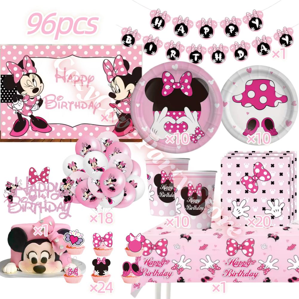 Minnie Mouse Birthday Party Supplies Pink Minnie Balloon Cup Plate Banner For Kids Girls Party Favor Gifts Baby Shower Decor
