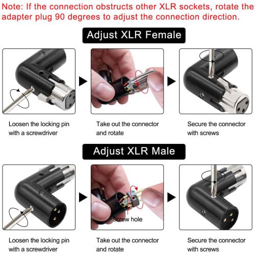 Xiatiaosann XLR Angled Adapter, 3-Pin Dual Male To Female Connector, 90 Degree Adjustable, 4 Different Angles, Right and Left, for Mixers, Microphones