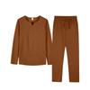 Men's Summer Cotton Linen Color Loose V-Neck Long-Sleeved Top Trousers Suit