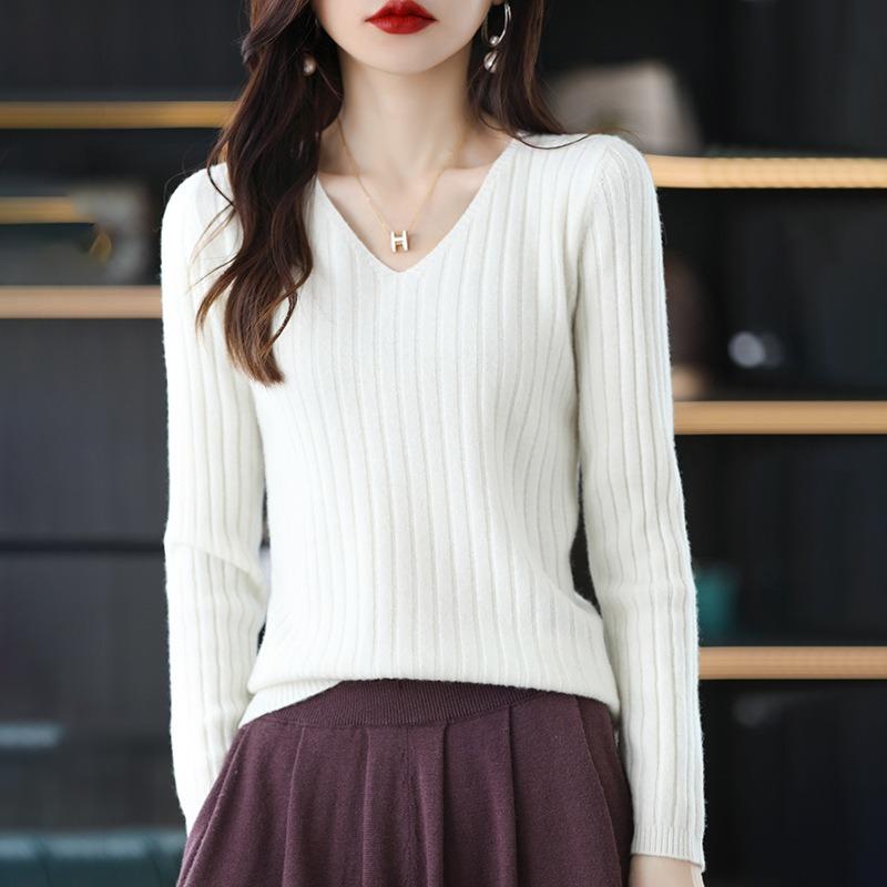 Autumn New Long Sleeve Casual Knitted Base Sweater Women Winter Solid Elegant V-neck Pullover Women Sweaters Slim Fit Fashion Office Lady Jumper 25033