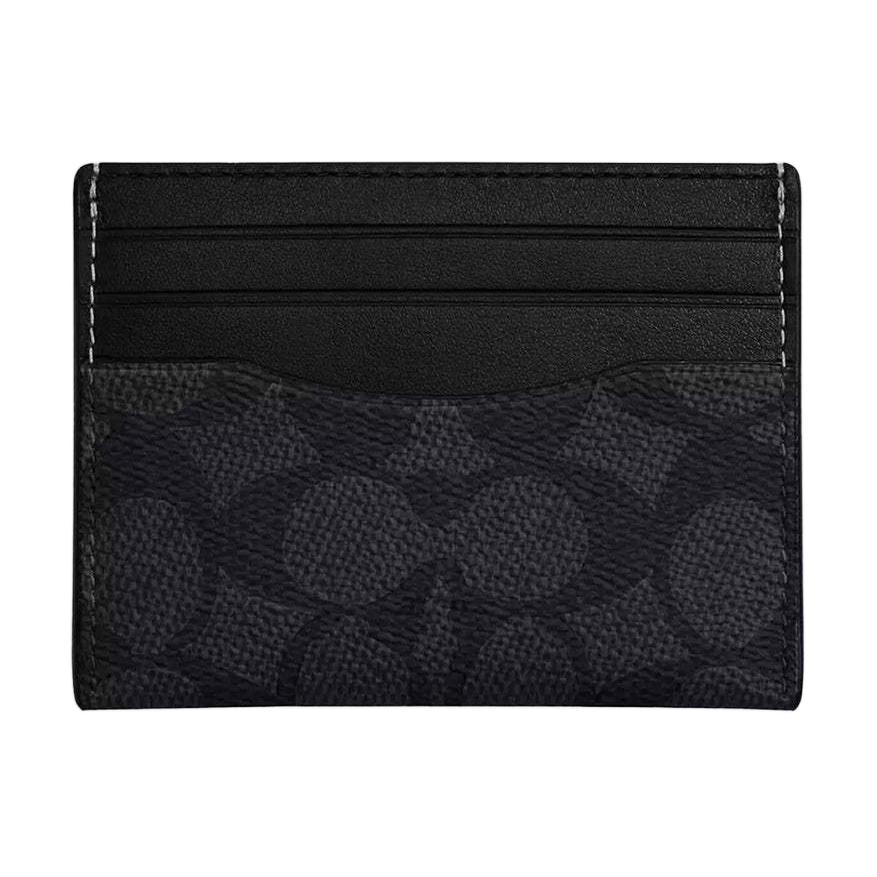 Coach Card Case 10 Classic Monogram Synthetic Leather And Fabric With Cowhide Mini Unisex Card Case CW366-MI5 Charcoal Black & Black