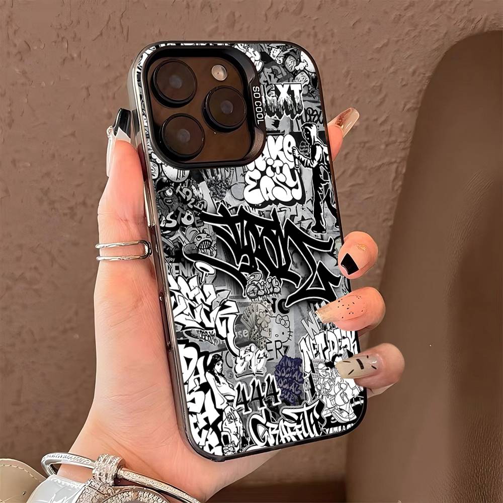 Cool Black Graffiti Color Phone Case For IPhone 17 16 15 14 13 12 11 Pro Max Plus Pro Shell
