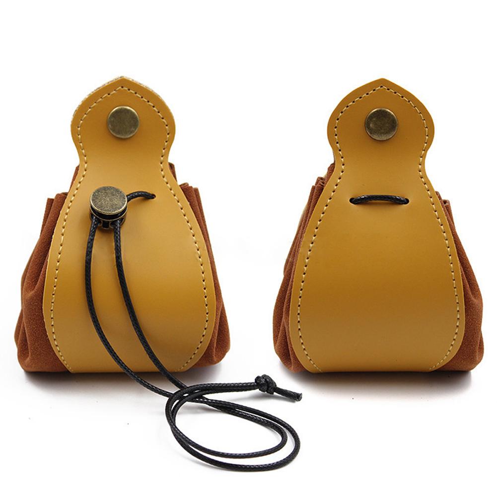 Pu Leather Dice Storage Bag Drawstring Design Multi-purpose Portable Foldable Key Coin Storage Case light brown #1