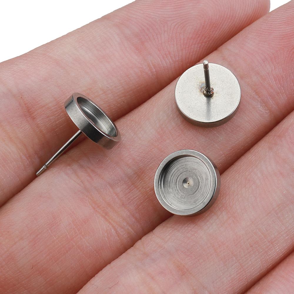 10 pezzi 6/8/10mm Acciaio Inossidabile Orecchini a Perno Vassoio Base per Orecchini Cabochon per Orecchini Gioielli Fai da Te Accessori per Orecchie