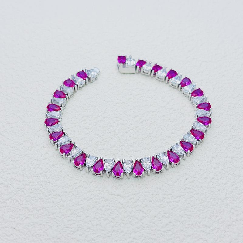 Hochwertiges zweifarbiges S925 Sterling Silber Tropfen Zirkon & Zucht Rubin Armband