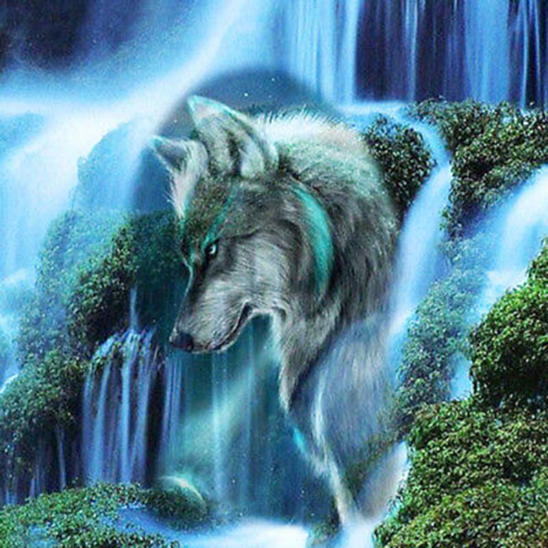 Exquisite Full Square Mosaic Diamond 5d Diy Diamond Painting Wolf Waterfall Scenic Embroidery Cross