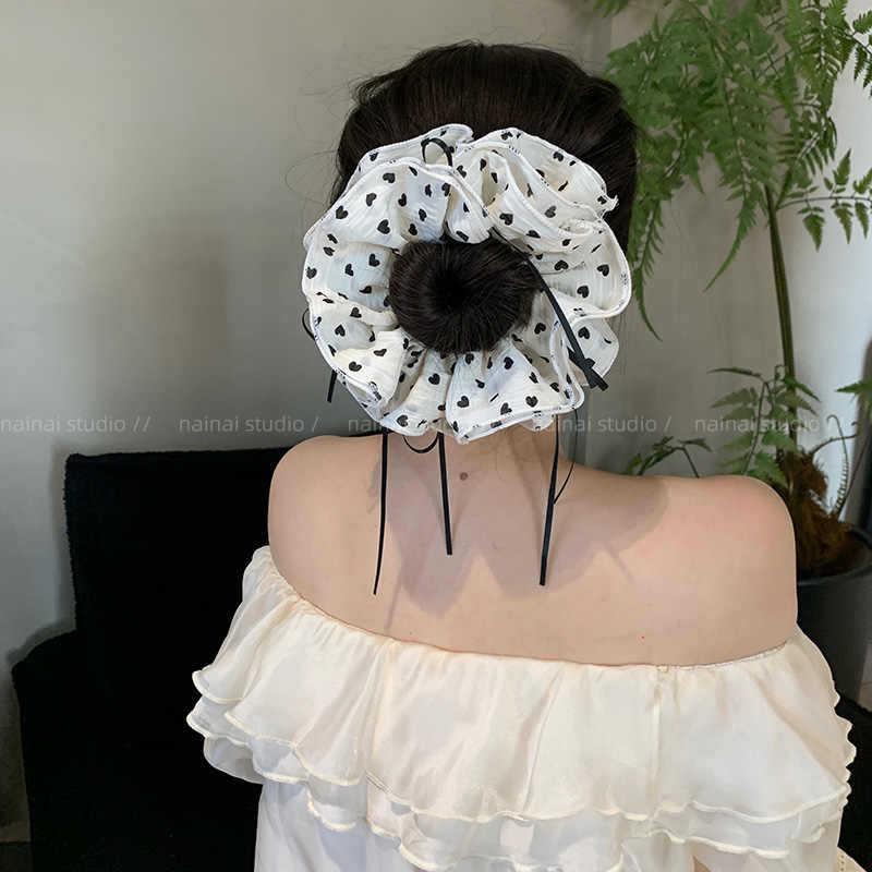 Polka Dot Heart Bow Ballet Style Hair Tie for Women