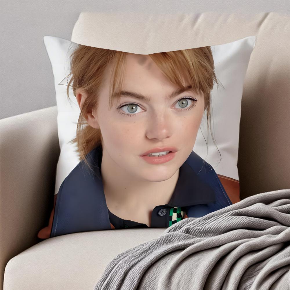 Actress EEmma Stone Cushion Cover Pillowcase Antidustmite Invisible Zipper Short Plush Sofa Cushion