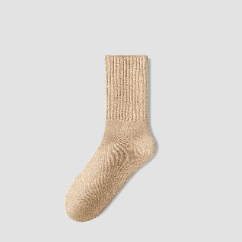 Women Solid Color Mid-tube Socks Vertical Striped Versatile Autumn and Winter Socks Boneless Pile Socks Sports Socks for Women