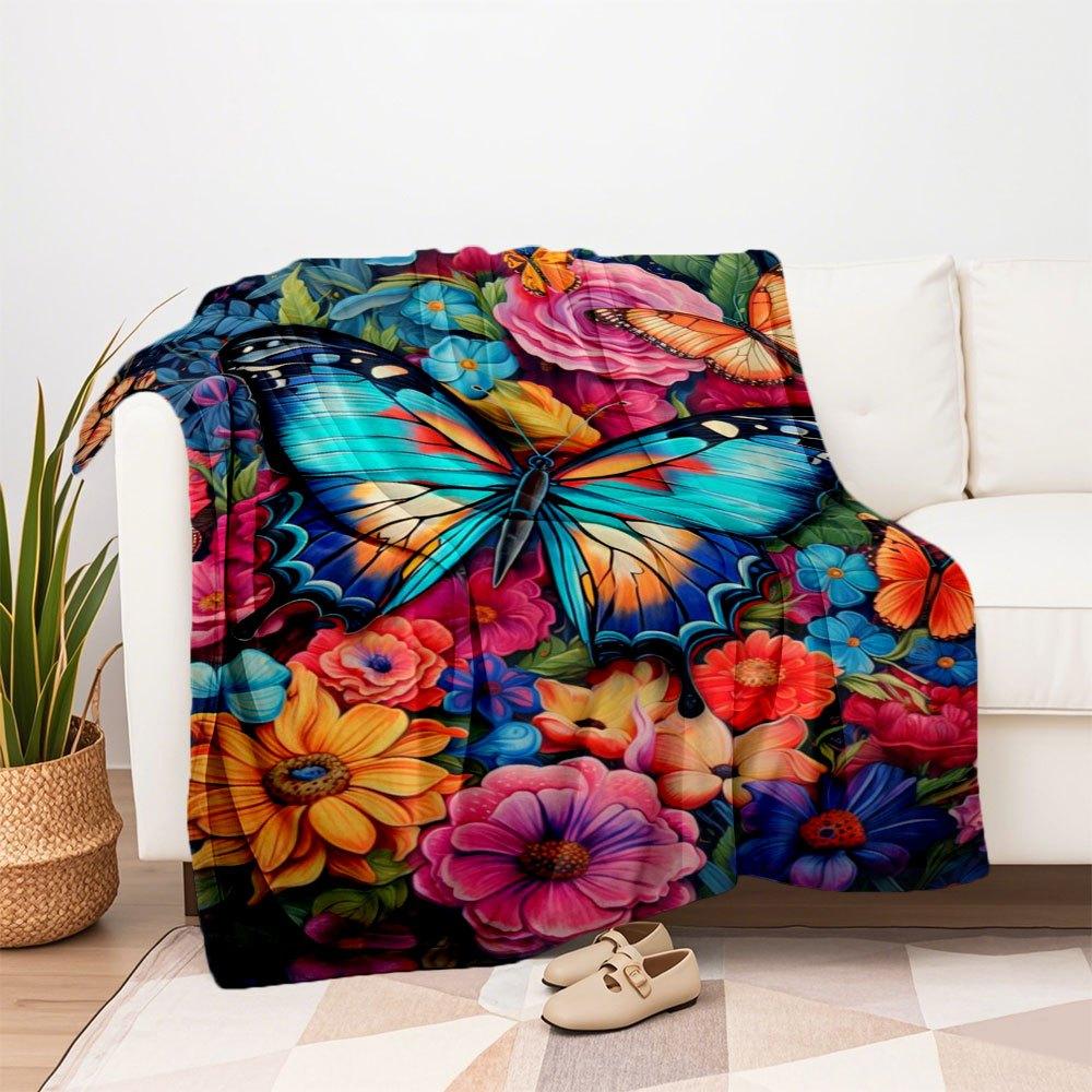 "Colorful Butterfly Garden Wall Art Print"Blanket Flannel Throw Blanket for Sofa, Bed, Travel, Camping, Office, Couch, Chair, And Bed Gift F