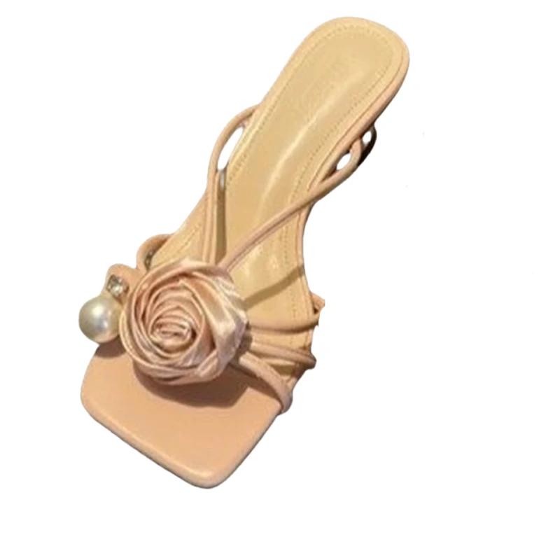 Fashion Flower Women High Heeles Slippers Fashion Elegant Shoes Sexy Summer Woman Sandals 2025 Luxury Pumps Dress New Chaussure Femme