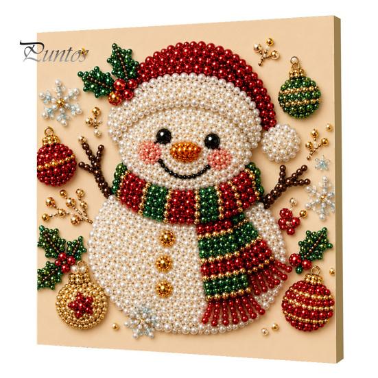 Artistic Faux Pearl Bead Mosaic Christmas Art Kit, 20x20cm Xmas Painting DIY Decorative Gemstone Wall Sparkling 3D Diamond Craft Kit for Adults,