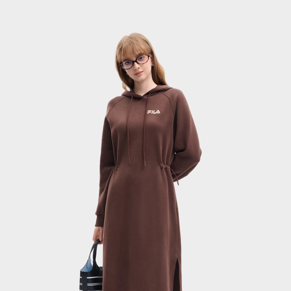 Fila Original Soft Waist Long Skirt Fashion Versatile Long Sleeve Dress Women Dresses Palm F51W639302FDK