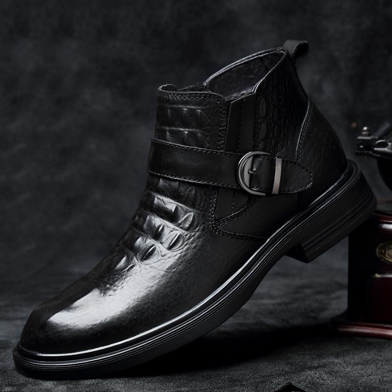 

Brand Winter Warm Men Snow Boots High Quality Genuine Leather Crocodile Pattern Men S Boots With Fur Luxury Man Shoes Size 36-46 41