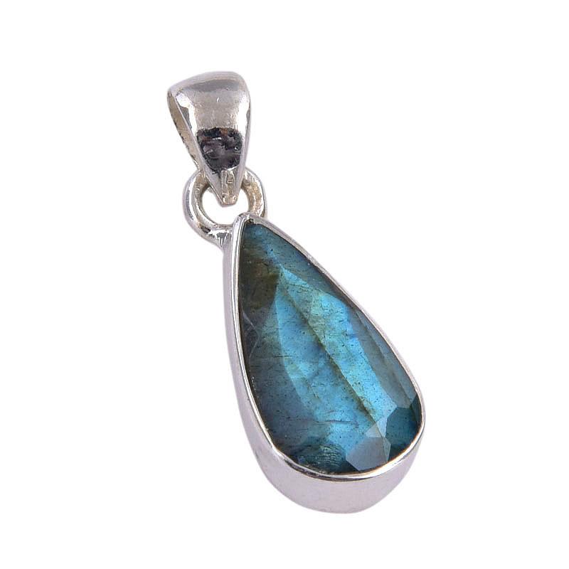 Natural Labradorite Gemstone Handmade 925 Solid Sterling Silver Pendant 1" W7c74