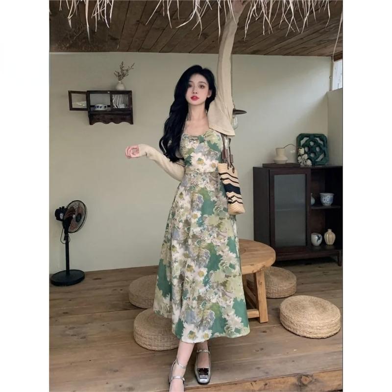 

Весенне-осеннее новое винтажное элегантное вельветовое платье на бретельках с принтом, сплошной цвет, костюм-свитер с короткими и длинными рукавами