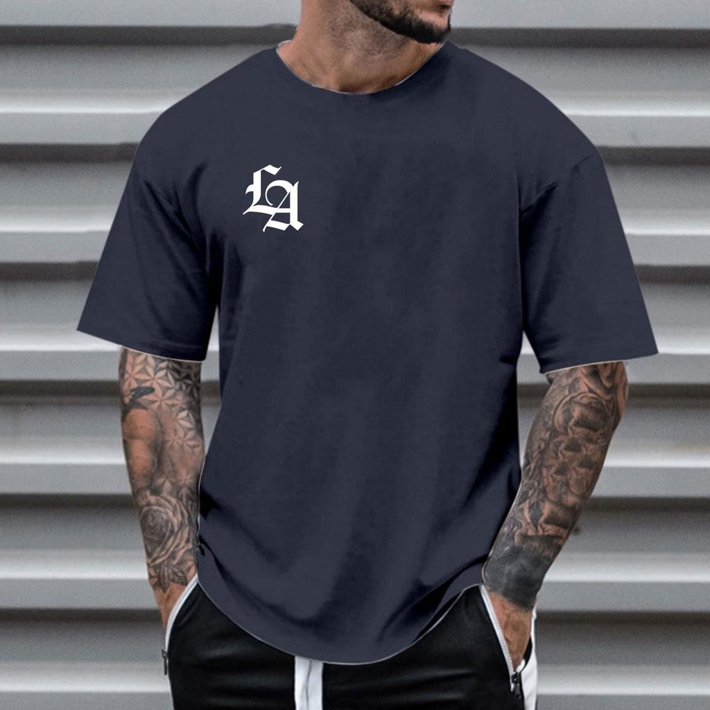 Men's Crew Neck Letter Printed Short Sleeve Fashion Cotton Top Versatile T-Shirts Men’s