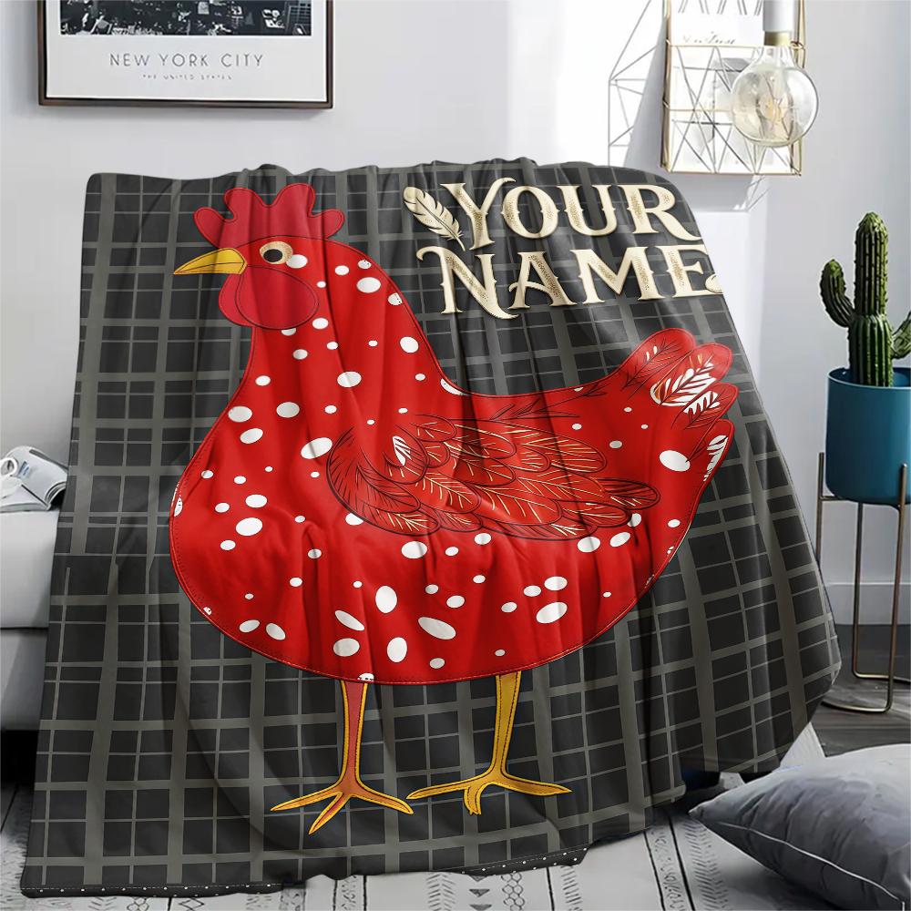 1PC Custom Name Chickens Polka Dots Patterned Flannel Blanket Suitable For All Seasons for Home Decor Warmth and Comfort Gifts Holiday Present_lx