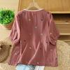 DIMANAF 2026 Taglie Forti Estate Donna Camicette Camicie Tunica Oversize Ampia Casual Cotone Lino Top da Donna Ricamo Floreale