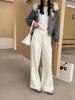 GAGD Women's High Waist Fleece-Lined White Wide Leg Slim Fit Casual Pants