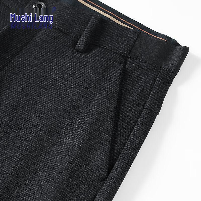 MUSHILANG Men's Wool-Blend Fleece-Lined Straight-Leg Pants