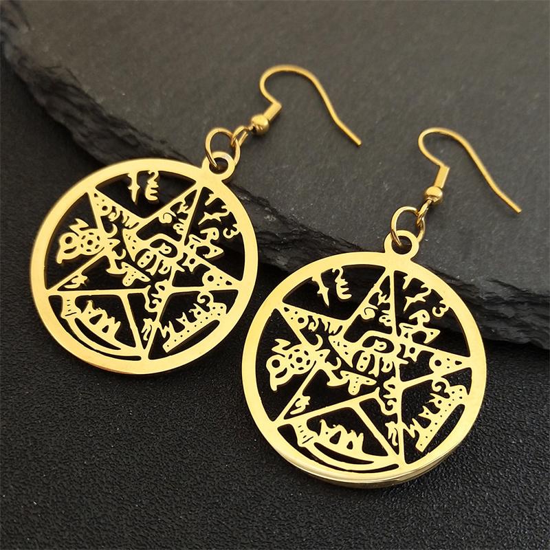 Witchcraft Tetragrammaton Pentagram Stainless Steel Elegant Drop Earrings Silver Color Je Star Women Jewelry Gift E447S02