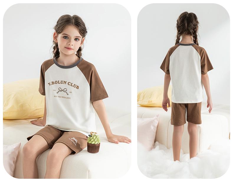 Yingbolun Summer Girls' Cotton Short Sleeved Shorts Set Girls' Home Clothes Girls' Big Girls' Pajamas