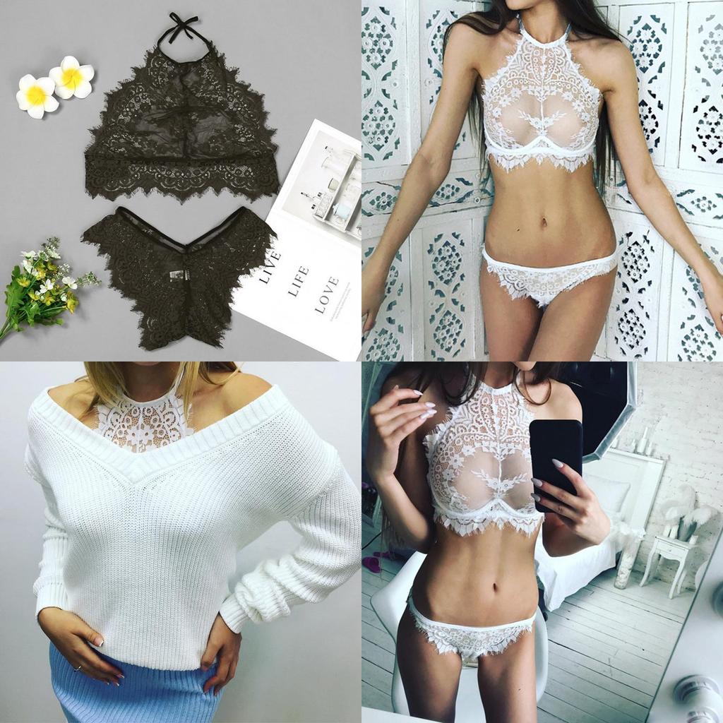 Fashion Sexy Womens Lingerie Lace Flowers Push Up Top Bra Pants Underwear Set